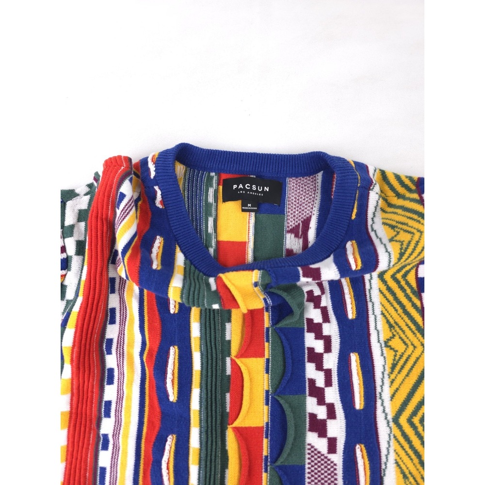 PACSUN Coogi Style Sweater Rainbow Black 3D Knit Mens M Cosby Biggie 90s Retro - Picture 3 of 7